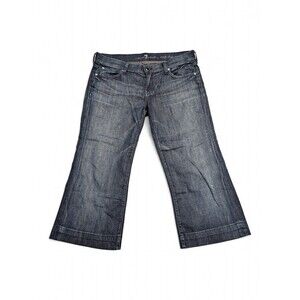 7 For All Mankind Cropped Wide-Leg Jeans in Dark Wash Blue
